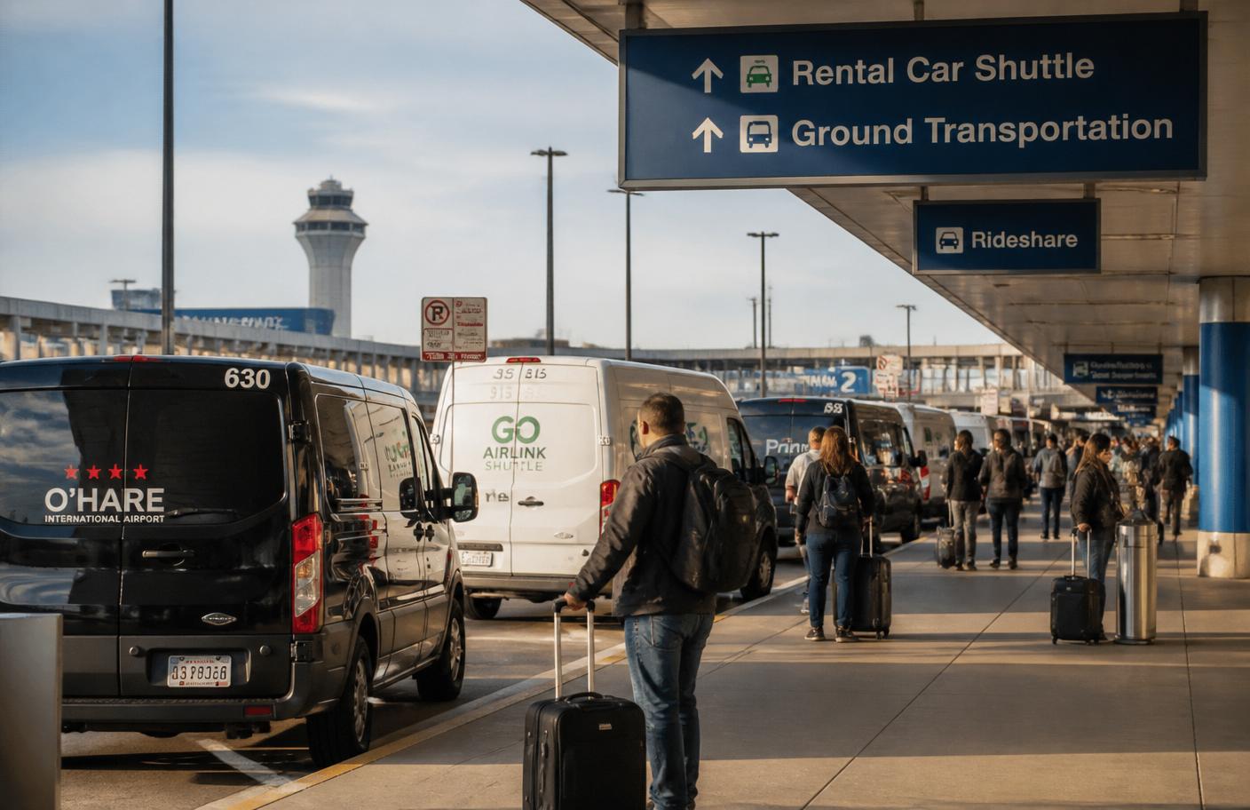 Rental car shuttle and ground transportation area at Chicago O'Hare International Airport